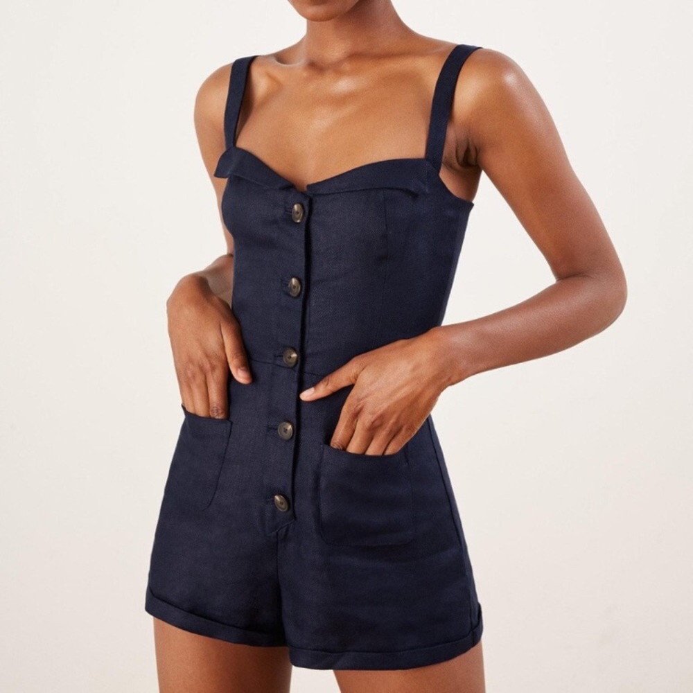NWT Reformation Coconut Linen Denim Blue Romper
